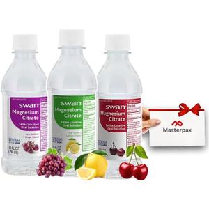 Wellness Reset Gift Bundle  Includes Three Swan Magnesium Citrate 10 oz. Bottles - Cherry, Lemon & Grape + Exclusive Masterpax Collectible Card  Curated & Shrink-Wrapped