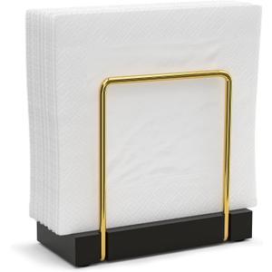 Napkin Holder for Table, Gold Kitchen Accessories for Dining Table Farmhouse Cocktail Picnic Rustic Bamboo Iron Wood Holders for Mail Bills Suitable for All Dining Room Decor Gold & Black