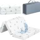 3" Trifold 26"x38" Trifold Mattress Topper, Waterproof Breathable Soft Removable Cover, Portable Mattress Pad with Carry Bag for Indoor & Outdoor Use, High Density Medium Firm Foam