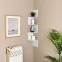 WELLAND White Finished Floating Shelf,Zig Zag 4 Tiers Corner Wall Mounted Shelf