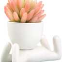 DIYOMR Cute Humanoid Ceramic Planter Pot, 4.3 White Doll Small Succulent Bonsai Pots Cactus Container Creat Design for Home Office Desktop Decor, Not Include Plants (White B)