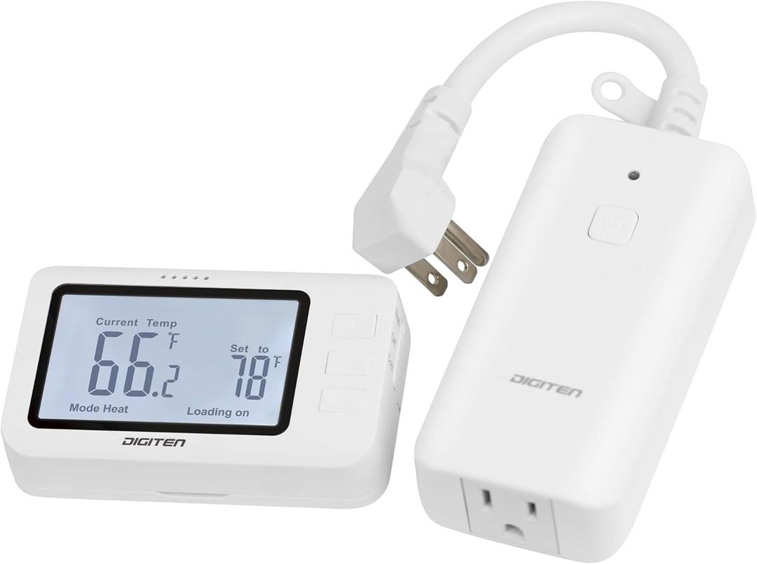 Remote Control Thermostat, pre-Wire Temp Controller with Heating/Cooling Mode,  / Switch, Temperature-Controlled Plug for Space heaters, Window AC, Fans, 110V