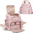 Large Makeup Cosmetic Bag with 3 Removable Case, Double Layer Travel Makeup Organizer Case with Inner Dividers and Makeup Brushes Storage Section, Pink (Patented Design)