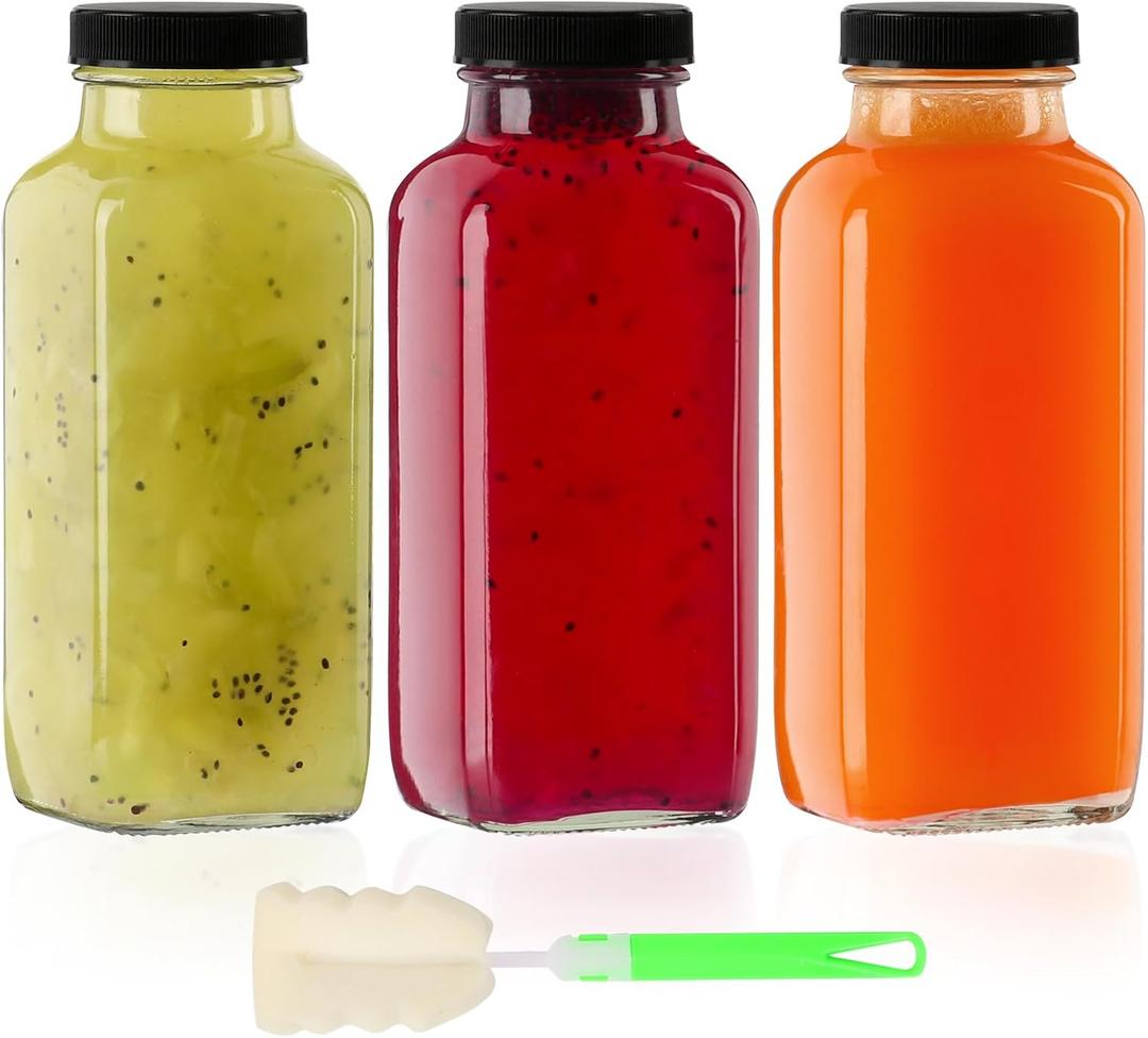 12 oz Glass Juice Bottles with Lids 3 Pack,Reusable Water Bottle,Juicing Bottles for Smoothies, Milk, Storage, Small and portable