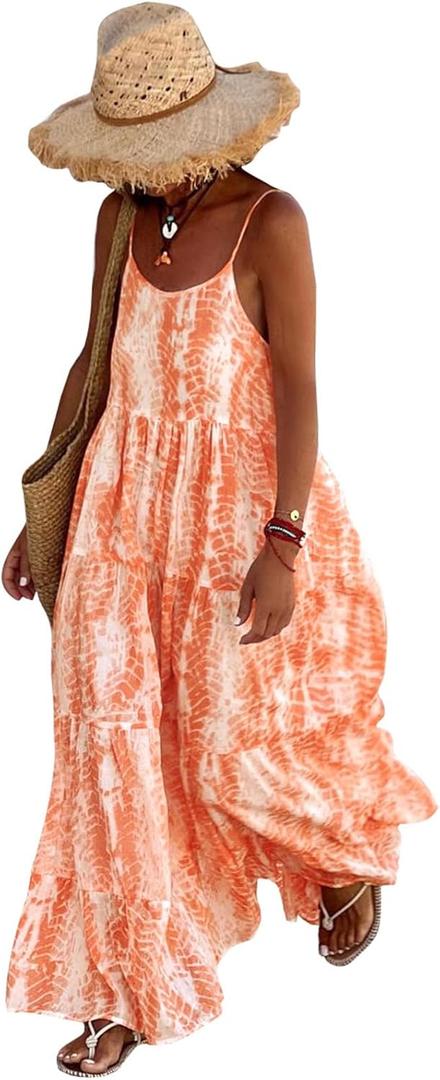 PRETTYGARDEN Women Summer Dresses 2026 Spaghetti Strap Scoop Neck Floral Maxi Dress Flowy Boho Long Sundress with Pockets, XXLarge