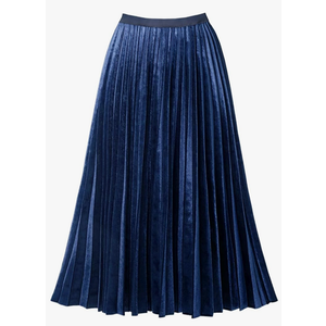 GOOBGS Women's Pleated A-Line High Waist Swing Flare Midi Skirt M