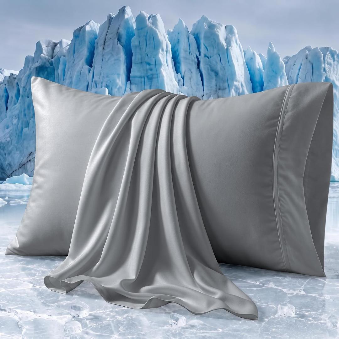 Beckham Hotel Collection Cooling Pillowcases for Hot Sleepers, King Size Set of 2, Cool Touch Pillow Cases, Envelope Closure, Silky Soft, Breathable, Light Gray