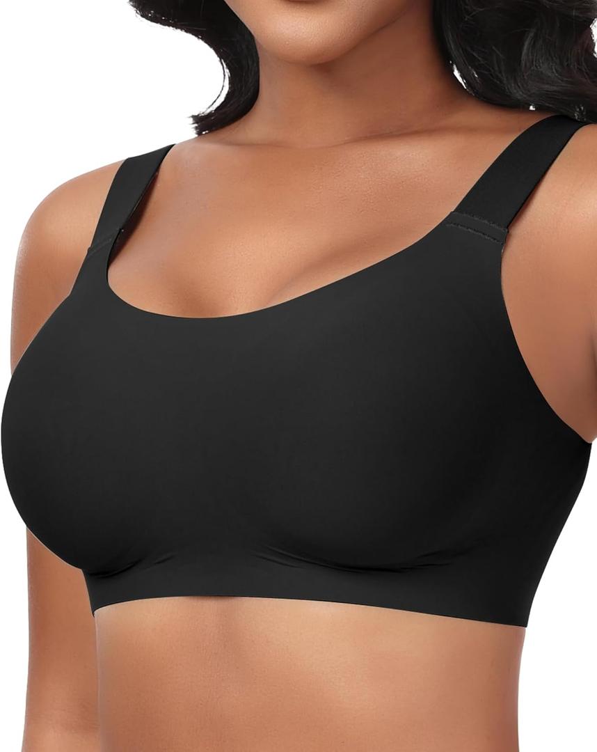 Ganado Seamless Wireless Bras for Women Full Coverage No Underwire Supportive Bras Padded T Shirt Bra Comfort Bralette (Small, Black)
