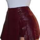 Floerns Women's Y2k Leather Skorts High Waisted Asymmetrical Hem Club Mini Skirt Shorts (Large, Burgundy)