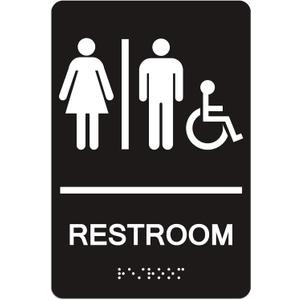 Unisex Bathroom Signs, Restroom Sign for Business 9" by 6" ADA Compliant with Braille & Handicap Symbol Strong Double Sided Adhesives Perfect for Offices & Public Buildings
