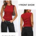 MIYIEONZ Women's Ribbed Tank Tops Trendy Casual Crew Neck Summer Club Cap Sleeve Slim Fitted Knit Basic Tee Shirts Blouse (Red, XL)