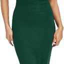 Women's Spring Midi Bodycon Dresses Fall 3/4 Long Sleeve Crewneck Ribbed Knit Fitted Casual Dress, S