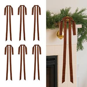 DiliComing Velvet Ornaments Christmas Tree Bows - 6 Pcs Brown Christmas Bows for Gift Wrapping Crafts 15 x 23 Inch Crafts Holiday Decor for Tree Garland Topper Wedding Party Home Decorations Indoor