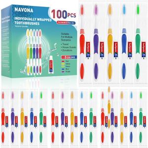 Navona 100 PCS Disposable Toothbrush with Toothpaste Bulk, Travel Toothpaste, Bulk Toothpastes, Individually Wrapped Bulk Toothbrush, Ergonomic Handle, Medium Soft Bristle, Perfect for Travel, Hotel