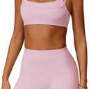 Two Piece Workout Sets For Women Sports Bra Matching High Waist Scrunch Butt Shorts Gym Yoga Athletic Clothes (Small, Pink)