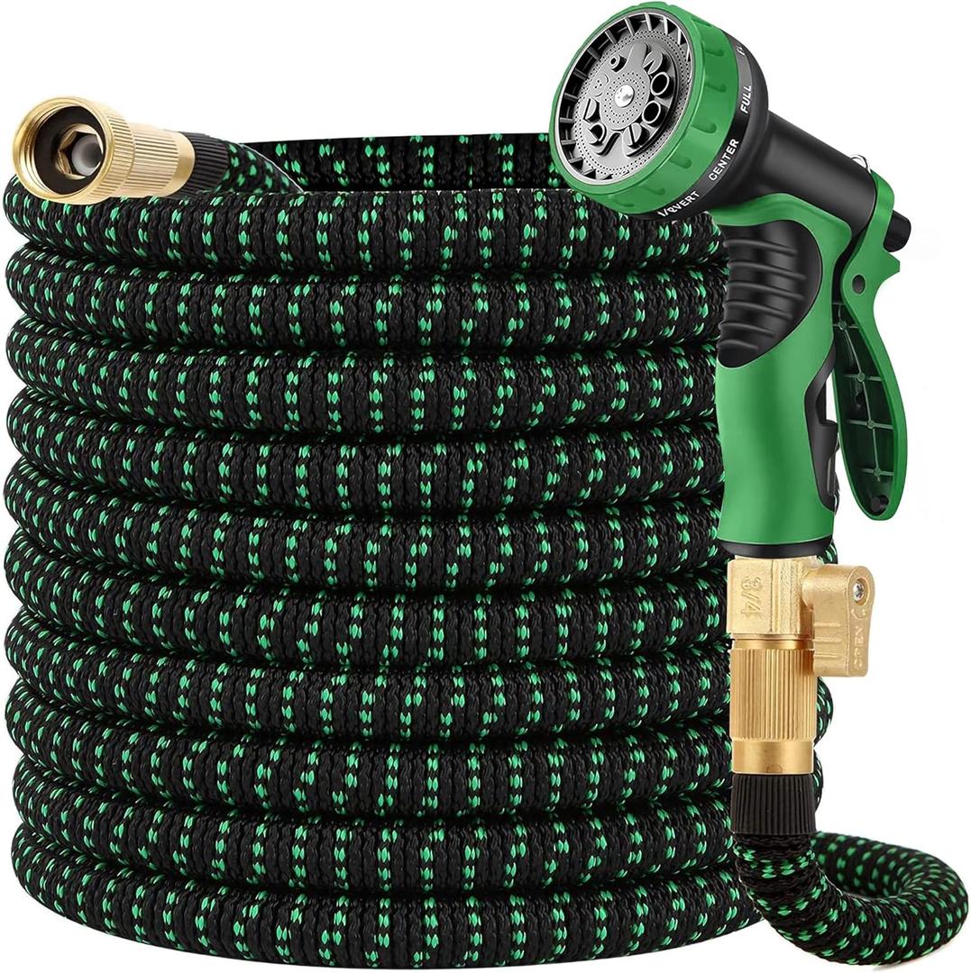100ft Expandable Garden Hose w/10 Function Nozzle Sprayer, Lightweight Flexible Water Hose with Durable Collapsible Latex Core & Solid Brass Fittings, 100ft Retractable Stretch Hose(Black Rose Gold)