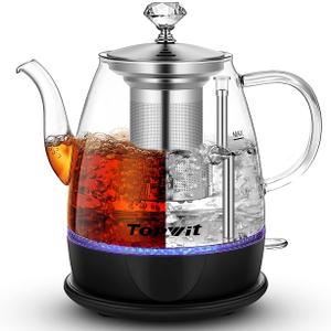 Topwit Electric Kettle Glass, For Hot Water, Tea and Coffee Dual Purpose Design, BPA-Free, 1L Pour Over Removable Stainless Steel Infuser, Auto-shut Off & Boil-dry Protect, Black