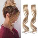REECHO Side Air Bangs, 12 inch Long Wavy Curly Clip in Bangs Front Side Bangs for Women Daily Use 2 PCS Set Long Temples (Dark Blonde)