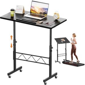COMHOMA Small Standing Desk Adjustable Height & Tiltable Tabletop, Mobile Stand Up Desk for Laptop, Portable Computer Table for Home Office Work and Walking Pad Treadmill, Height 30.7"-46.4", Black