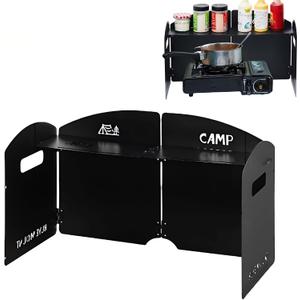 Outdoor Wind Deflector,Cassette Stove Folding Wind Deflector, Steel Windproof Hood for Stove, Gas Stove Wind Deflector, Camping Thickened Stove Ring, Portable 4 Plates Wind Blocker (Black)