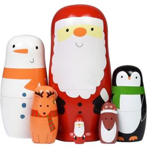 HYCLES Nesting Dolls Russian Matryoshka Wood Stacking Nested Set for Kids Handmade Toys for Children Kids Christmas Birthday Decoration Halloween Wishing Gift