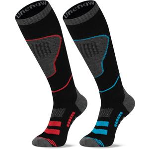 Merino Wool Ski Socks 2 Pairs, Thermal Knee High Warm Socks for Snowboarding, Hiking, Cold Weather, Snow, Hunting (Large)