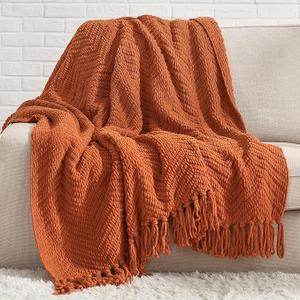 Bedsure Throw Blankets for Couch - Textured Chunky Knit Woven Chenille Blanket - Super Soft, Warm Decorative Boho Throw with Tassels for Bed, Sofa and Living Room, Pumpkin Orange, 50x60 Inches 