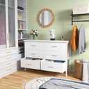 BOLUO White Dresser for Bedroom 6 Drawer,Wide Dresser TV Stand for 50" TV Dressers & Chests of Drawers Fabric Dresser Storage for Closet Modern