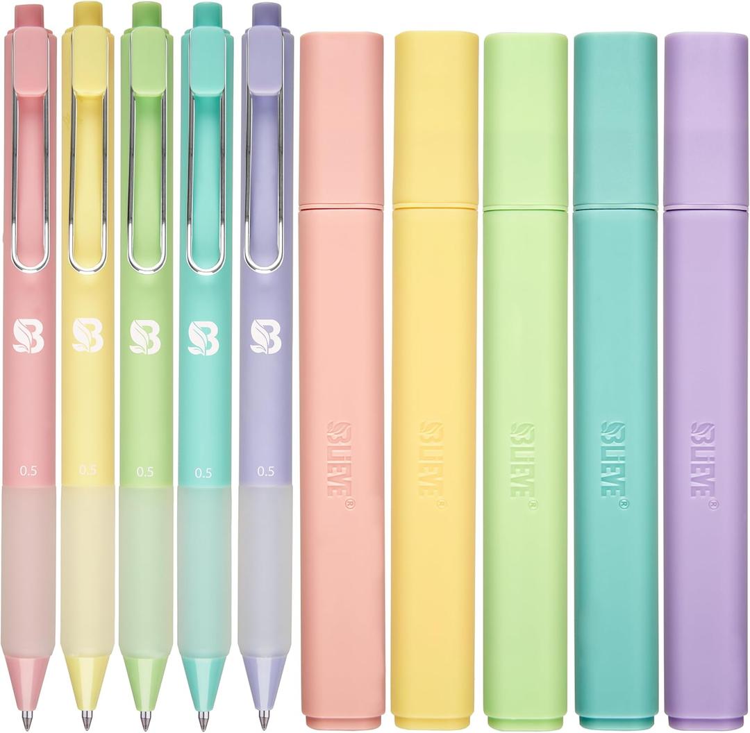 BLIEVE - Aesthetic Highlighters and Gel Pens With Soft Ink and Chisel Tip, Bible Highlighters and Pens No Bleed, Dry Fast Easy to Hold, for Bible Journaling Planner School Supplies (CANDY)