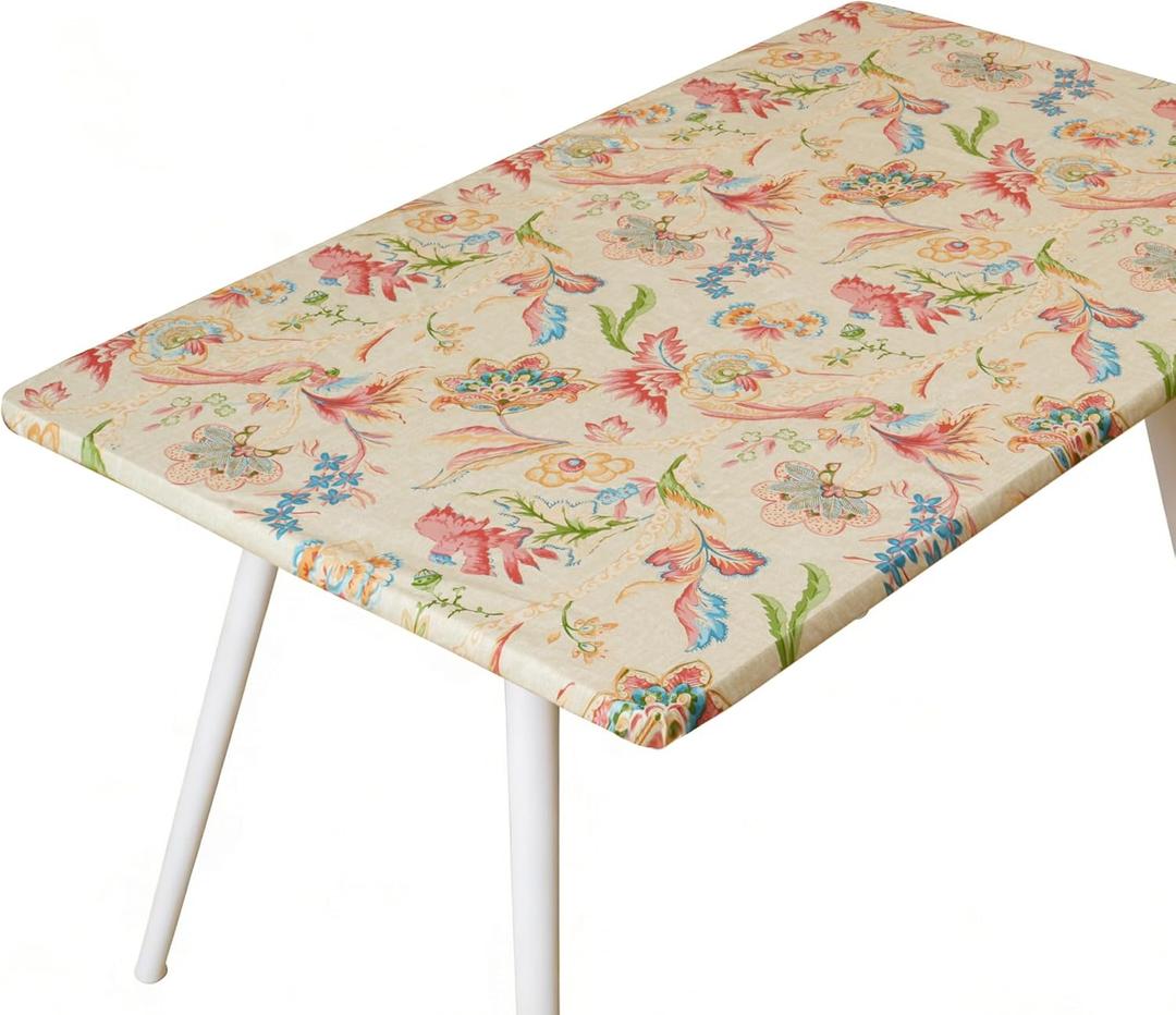 Rectangle Picnic Table Cloth, Elastic Waterproof Fitted Vinyl Tablecloths for 5 Foot Tables, Wipeable Flannel Backed Table Covers for Dining, Camping, Outdoor (Songbird, 36"x60")