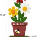 Glitzhome 30 Inch Welcome Sign for Front Door Porch Standing, Outdoor Decor with Wooden Trio Flowers, Yard Sign for Patio Front Door Outside