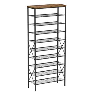 MILEFA 10-Tier Tall Shoe Rack, Large Capacity Shoe Shelf Holds40-45 Pairs, Shoe Shelf for Entryway, Hallway, Living Room, Rustic Brown