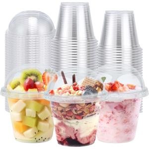 Clawsoff 50 Pack 9 oz Plastic Cups with Dome Lids, Disposable Dessert Cup No Hole, Fruit Cup, Clear Parfait Cups for Cake, Cold Drink, Ice Cream, Salad