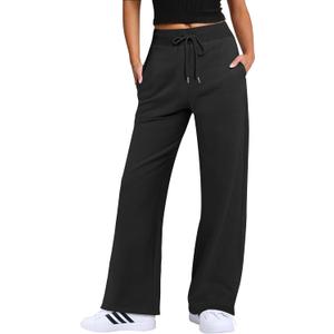 ANRABESS Women's Sweatpants Straight Leg High Waist Casual Drawstring Sweat Pants Workout Athletic Joggers with Pockets (X-Large, Black)