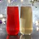 Oojami 48 Pack Ribbed Origami Ripple Plastic Glasses, 24 Stemless 9oz Champagne Flutes & 24 12oz Cups - Reusable BPA-Free Shatterproof Disposable Drinkware for Wedding Party Bar (Clear)