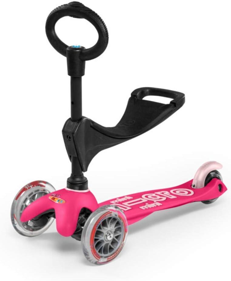 Micro Kickboard | Mini 3-in-1 Deluxe Toddler Scooter for Ages 15 | Ride-On with Removable Parent Push Bar | 3 Wheel Lean-to-Steer Design | Adjustable T Bar | Smooth Ride PU Wheels | Swiss Design