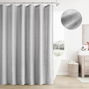 BOODII Linen Shower Curtain Neutral Linen Boho Farmhouse Shower Curtain with Hooks Morden Country Bathroom Decor Light Grey Weighted Burlap Cloth Shower Curtain Heavy Duty Fabric 200GSM 72x84