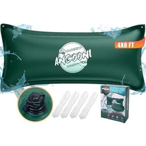 Angooni 4x8FT Heavy-Duty Green Pool Pillow with Sturdy Ropes - 0.4mm Thick PVC Pool Pillows for Winter with Boston Dual-Inflation Valve - Pillows for Above Ground Pools, No Leakage