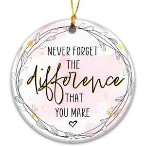 2 x Thank You Gift Ornament 2025, Never Forget The Difference That You Make Ornament – Inspirational Quote Gift for Teacher, Friend, or Coworker, Appreciation Keepsake, Motivational Christmas Ornament