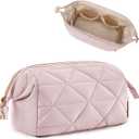 BAGSMART Makeup Bag Travel Cosmetic Bag, Puffy Padded Make Up Bags for Women Makeup Organizer Case, Wide-open Pouch Purse Travel Essentials Toiletries Accessories Brushes (Pink)