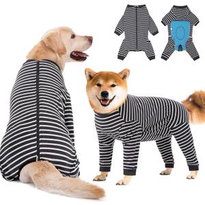Dog Recovery Suit Full-Zipper After Post-Surgery, Dog Bodysuit for Prevent Licking& Chewing Wounds Onesies Cone Alternative (Grey Stripe, 2X-Large)