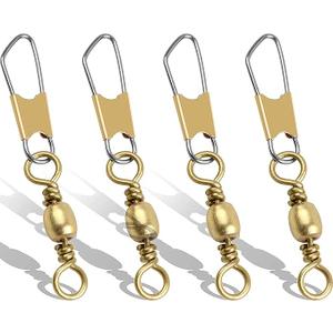Fishing Barrel Swivels Snaps, 100pcs Snap Swivels Fishing Tackle Leader Line Lure Connector Accessories High Strength Solid Rings for Saltwater Freshwater, Gold, 10#