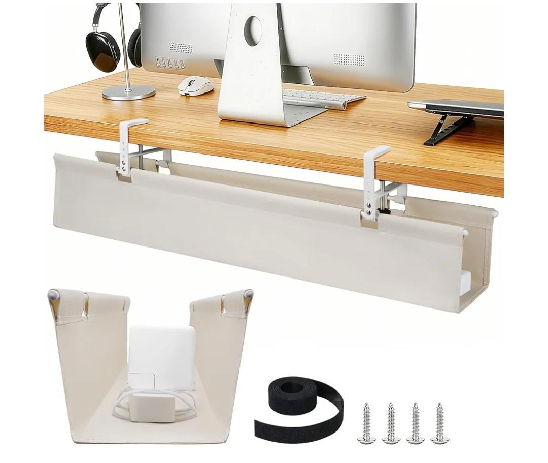 SHUWEI 36" Under Desk Cable Management Tray, Premium Fabric Cable Management for Desk, Clamp/Screw Mount Cable Tray for Office and Home (White, 36"