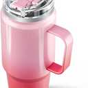 Meoky 32 oz Tumbler with Handle, Insulated Tumbler with Lid and Straw, Stainless Steel Travel Mug, 100% Leak Proof, Keeps Cold for 24 Hours or Hot for 8 Hours, Fits in Car Cup Holder (Flamingo)