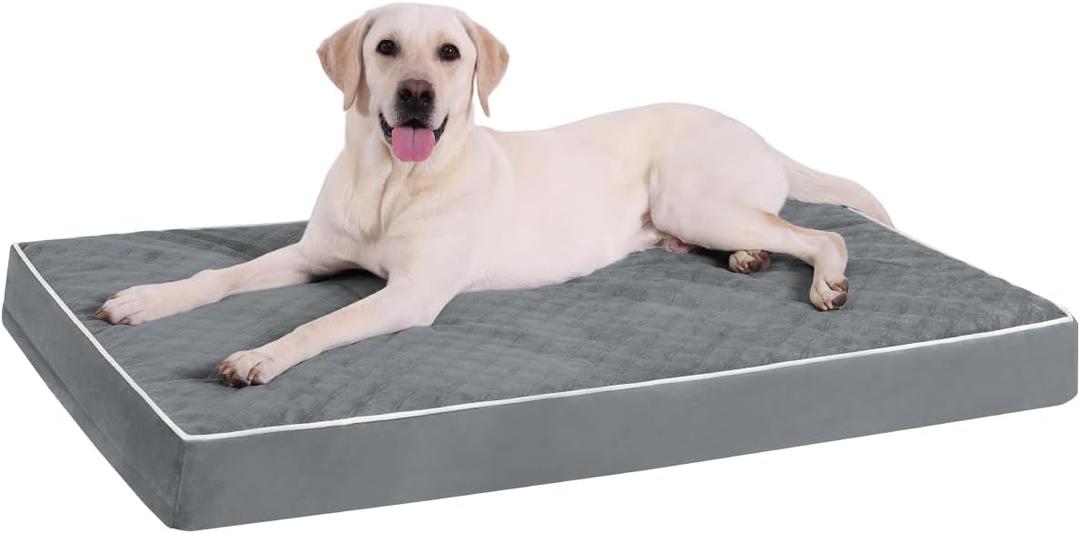 KSIIA XL Dog Bed for Crate Pad Waterproof Dog Bed with Removable Washable Cover, Egg Crate Foam and Non-Slip Bottom, 41x27 Inch, Dark Gray