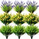 18PCS Outdoor Artificial Plants Flowers Bulk, UV Resistant Fake Monkey Grass Fern Outside Faux Greenery Mums Rosemary Arrangement for Front Porch Window Box Planter Hanging Basket Garden