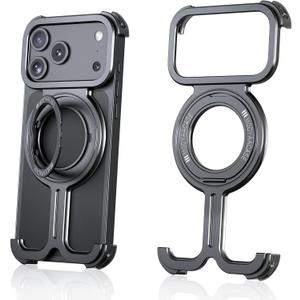 arc for iPhone 16 Promax Frameless case, Minimalist, Metal, Bumper, arc Pulse, Military Grade Aluminum Alloy Metal case, Compatible with MagSafe case (Black)