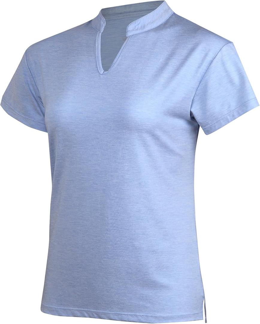 Women Golf Tennis Shirts,Athletic Women T-Shirts V-Neck Tops Short Sleeve Collarless Shirts (Blue, M)