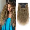 Clip in Hair Extensions, LONAI 20'' 4PC 100% Pure Protein Silk Hairpieces, Lace Weft Curly Hair Extensions Clip ins Invisible, Soft Natural Hairpieces for Women (Dark Blonde to Light Brown)