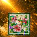 Stained Glass Window Hanging, Hand-Painted Suncatcher with Chain, Sunflower Butterfly and Hummingbird Hibiscus, Round, 7 Inch, Nature Theme, Home Decor Gift (Hummingbird)